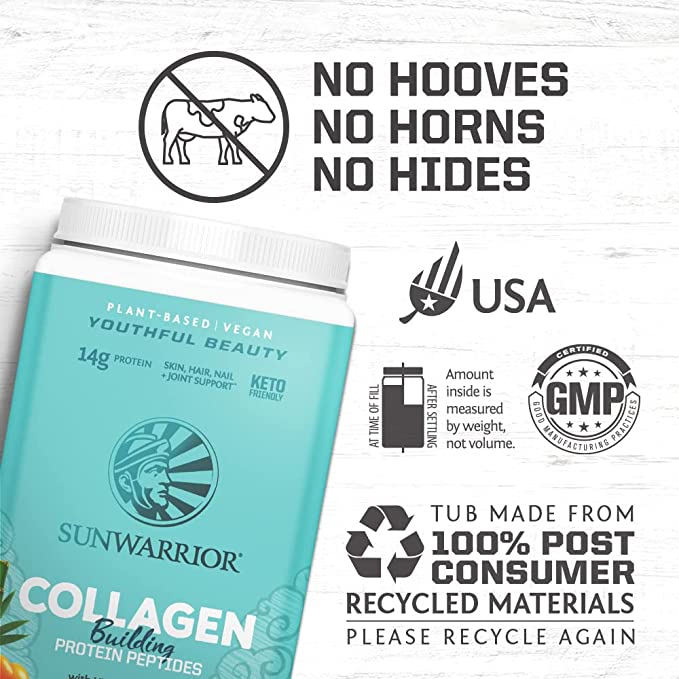 Sunwarrior Vegan Collagen Building Powder Protein Peptide with Biotin Vitamin C Hyaluronic Acid Collagen Protein Powder for Hair Skin Nail Dairy Free Gluten Free | Vanilla Collagen Powder 1kg